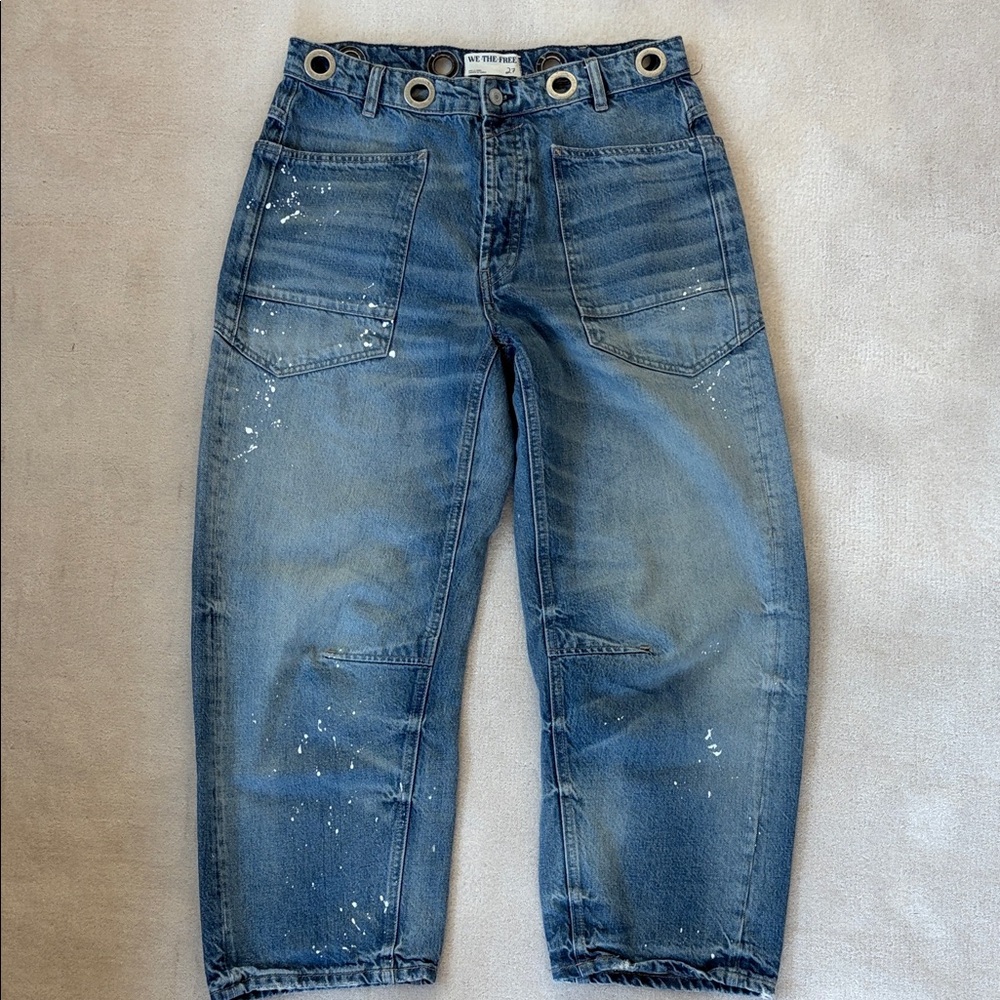Free People Moxie Barrel Leg Denim Jeans in Timeless Blue